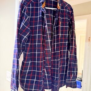 Liverpool Soccer Men's Navy Plaid Button-Up Shirt - Casual Long Sleeve